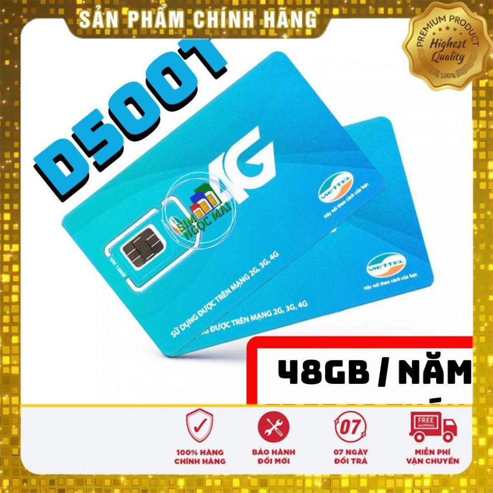 Siêu sale_ [FREESHIP] Sim 4G Viettel D500 - D500T  5Gb/tháng Trọn Gói 1 Năm Không Nạp Tiền - NGHE GỌI ĐƯỢC