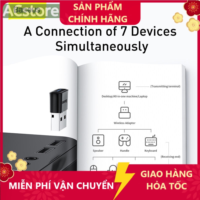 Đầu chuyển đổi USB Bluetooth 5.0 Baseus cho đầu thu âm thanh loa không dây máy tính / laptop  ACstore