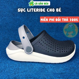 Dép sục cross literide trẻ em màu đen đế xám siêu êm chân, chống trơn trượt bảo vệ ngón chân cho bé