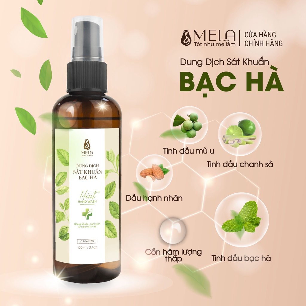 Dung Dịch Sát Khuẩn Bạc Hà MELA Kháng Khuẩn Khử Mùi Thơm Mát 100ml - ML02