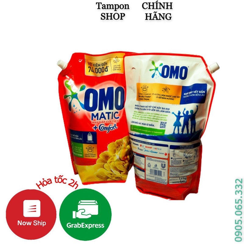 [Hoả Tốc] Túi Nước Giặt OMO Matic Comfort Hương Tinh dầu thơm 3.6kg