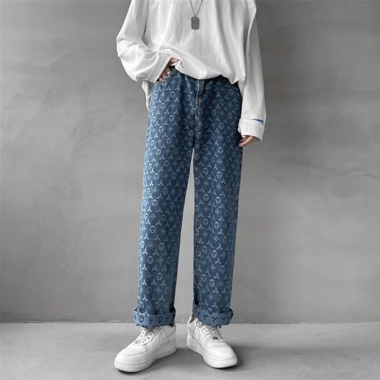 Quần Jean LV nam,nữ Ống suông, rộng In Họa Tiết_DH Style Hàn Quốc Q5 New