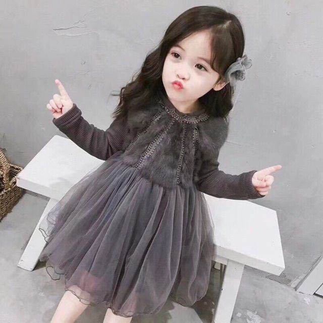 Váy voan tay len lót nỉ cho bé gái