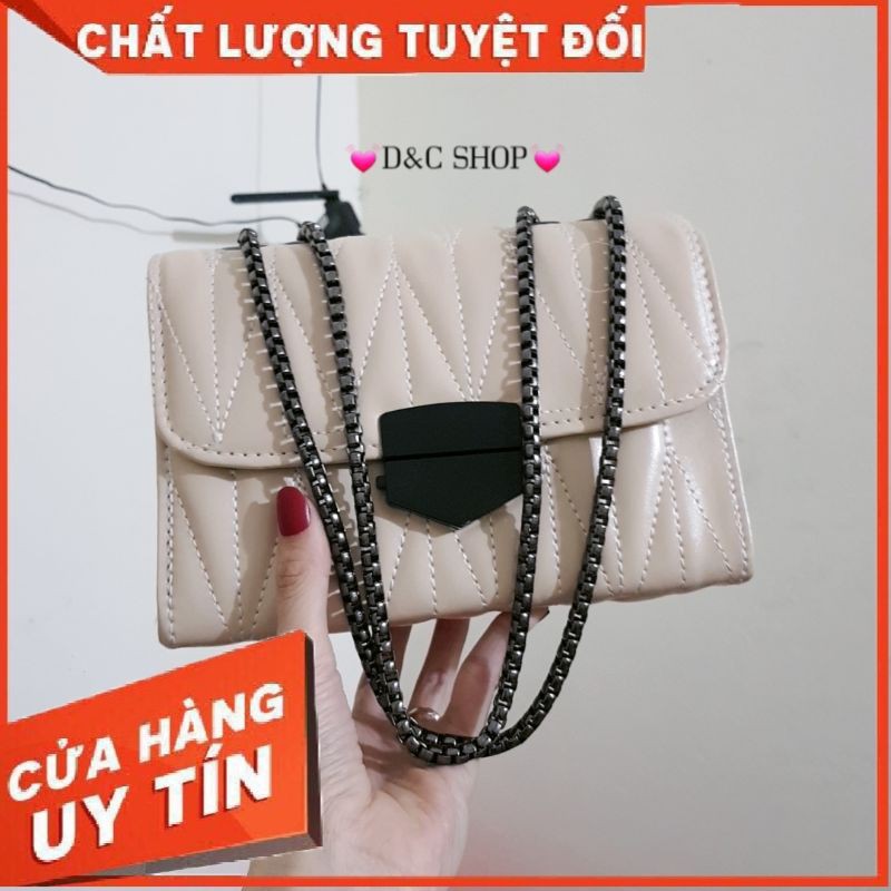 Túi trầm trám da mềm xích đặc mẫu mới khóa bóp đen