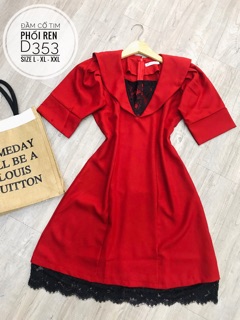 Bigsize Đầm cổ tim phối ren D353