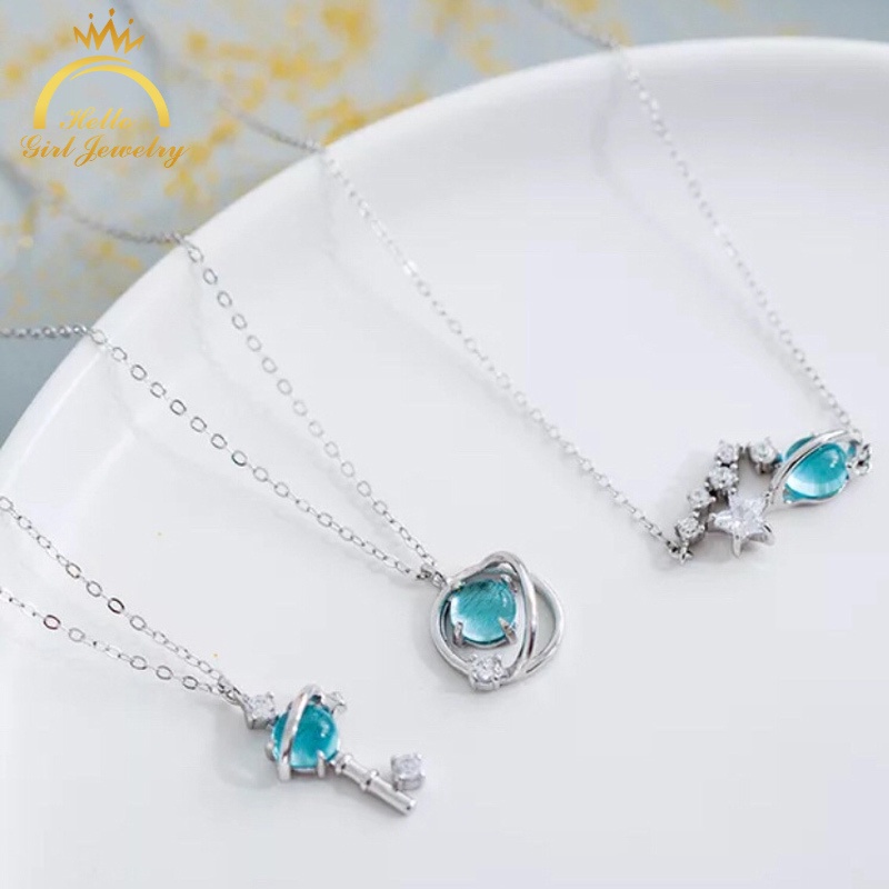 Vòng Tay Mạ Bạc Đính Đá Pha Lê Xanh Hình Chìa Khóa Hành Tinh Thời Trang Cho Nữ