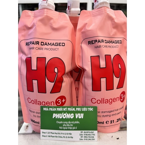 hấp dầu  H9 collagien 3+ - bịch màu hồng 500ml  siêu thơm mềm mượt phục hồi hư tổn  chống khô sơ trẻ ngọn