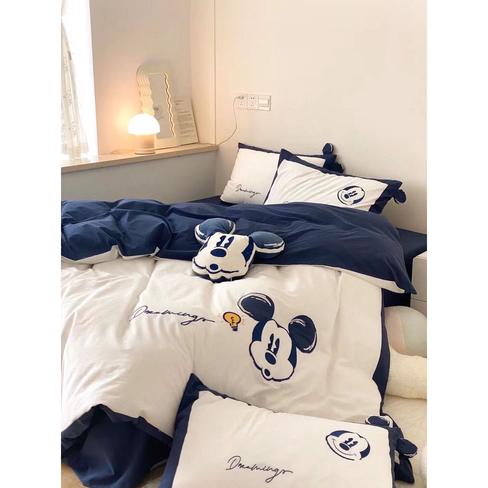 Bộ chăn ga gối Cotton Line Disney thêu họa tiết ngộ nghĩnh, set 5 món sẵn hàng