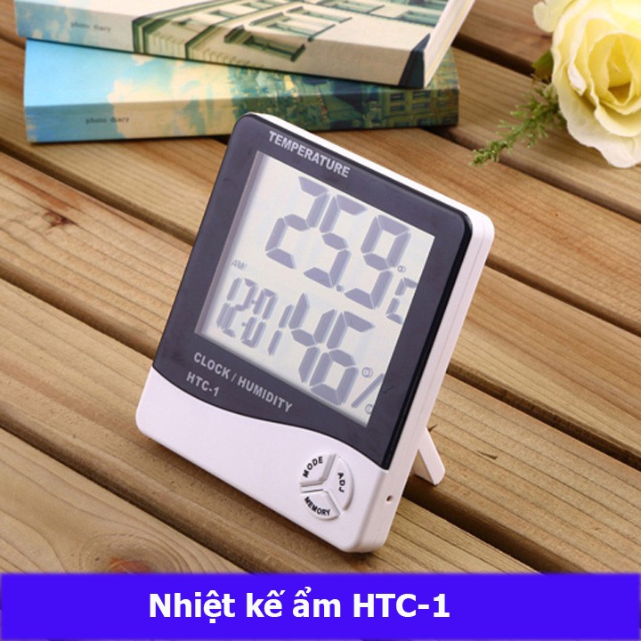 Bộ nhiệt ẩm kế điện tử có LCD HTC-1 đo nhiệt độ độ ẩm trong phòng kiêm đồng hồ báo thức