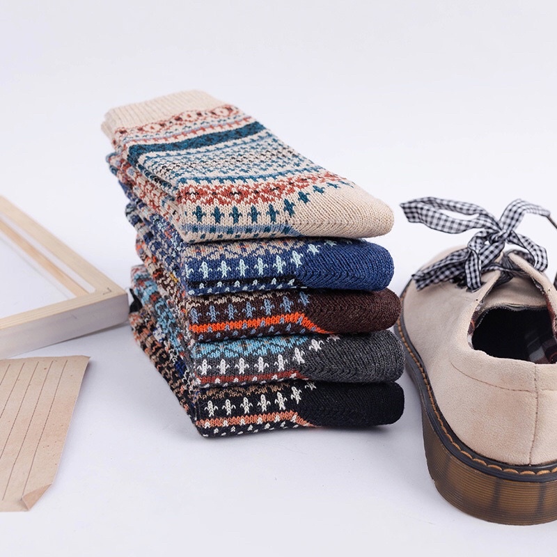 [TonaShoe] Tất Thổ Cẩm Vintage Nam Nữ Hoạ Tiết Sọc M11