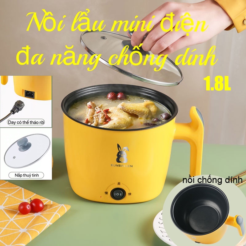 Nồi Lẩu Điện Mini, Nấu Mì 2 Tầng Kèm Giá Hấp Đa Năng Nướng, Luộc, Chiên Chống Dính  Tiện Lợi, Ca nấu mì mẫu mới