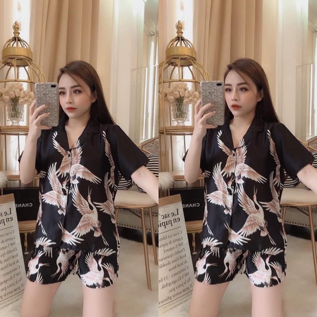 Bộ ngủ lụa hạc quần đùi