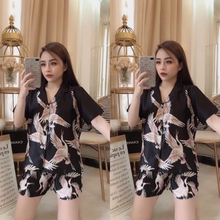 Bộ ngủ lụa hạc quần đùi