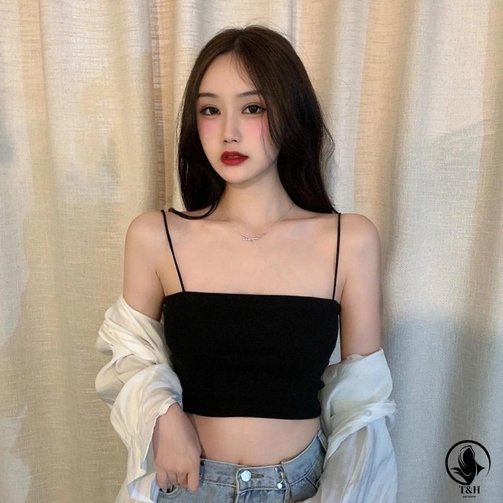 Áo Croptop hai dây sợi bún dáng Croptop Chất Thun Dày Dặn Co Giãn, Thun gân đen trắng , ôm khi mặc trong siêu mát | BigBuy360 - bigbuy360.vn
