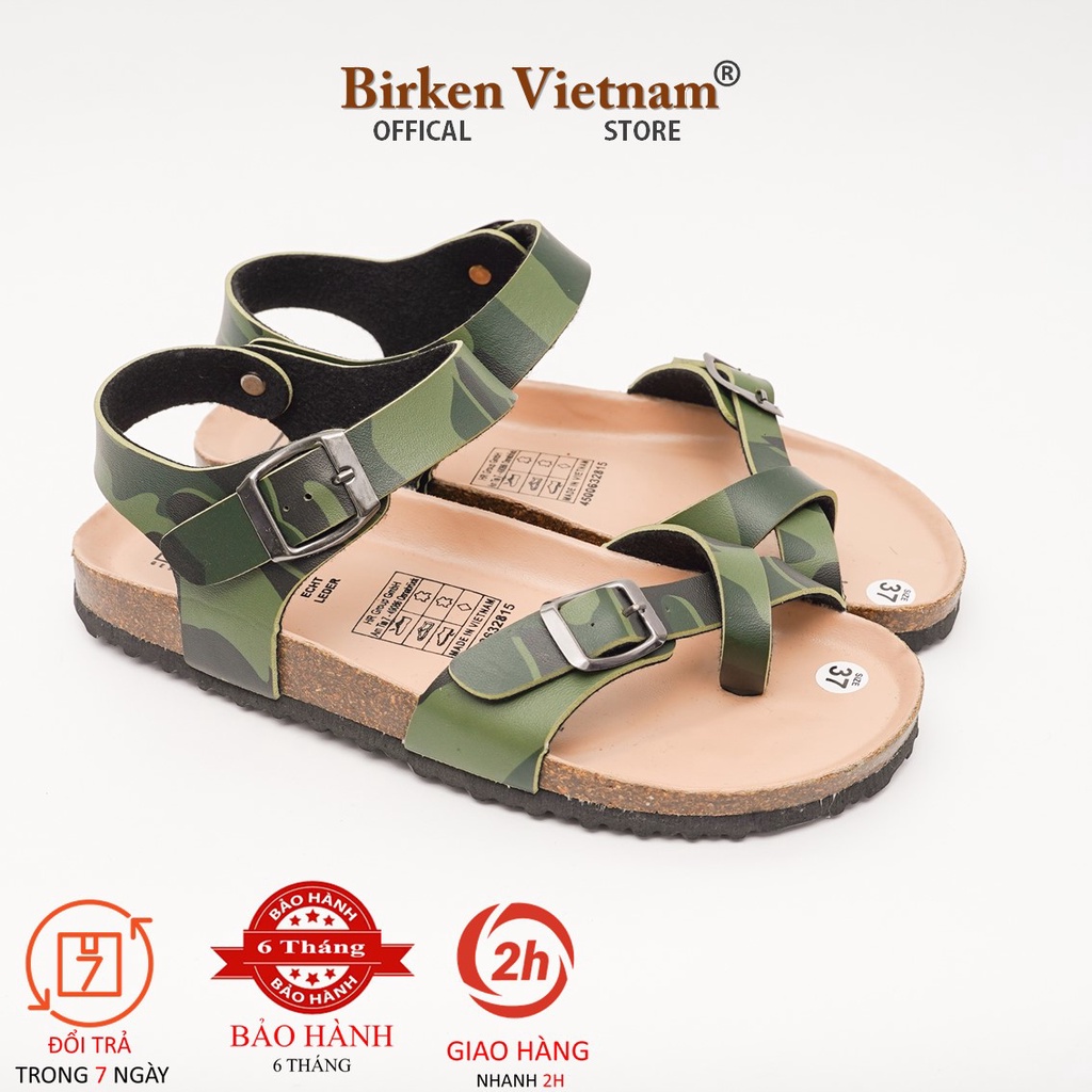 Mã R14 Sandal ĐẾ TRẤU Da PU Camo Rằn Ri Quai Chéo Xỏ Ngón Unisex Birken Vietnam Bioline