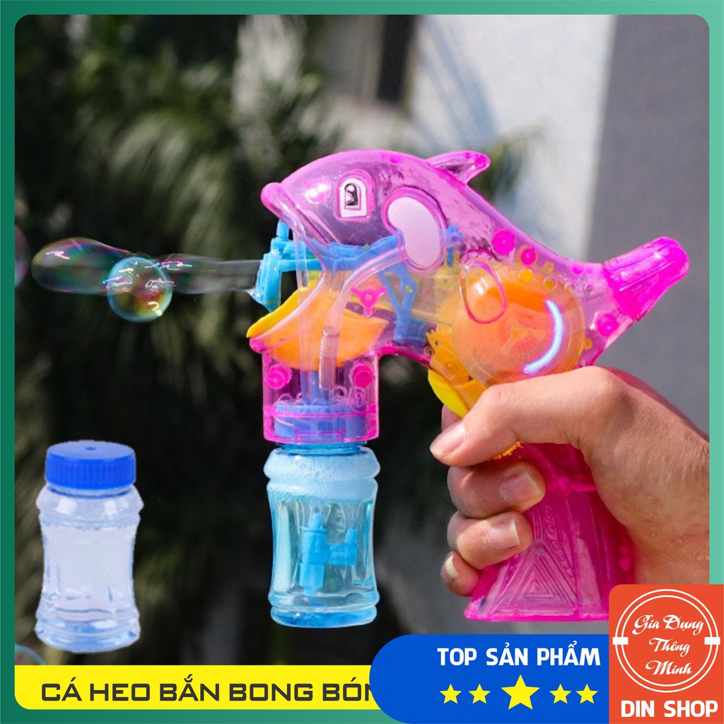 Cá heo thổi bong bóng ❤️CÓ ĐÈN❤️ Súng đồ chơi bắn bong bóng xà phòng hình cá heo có đèn cho bé