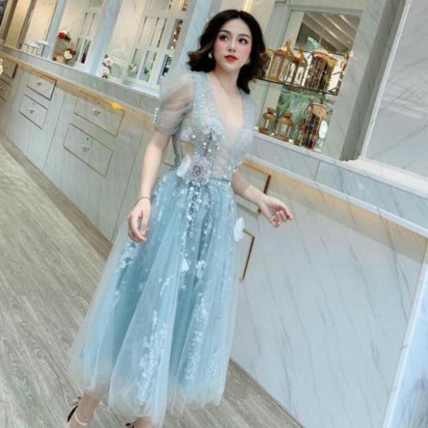 Đầm xoè Công Chúa kết hoa nổi phối ren hoa nổi Sang Trọng - có size M/L đến 58kg - MS208V MMR