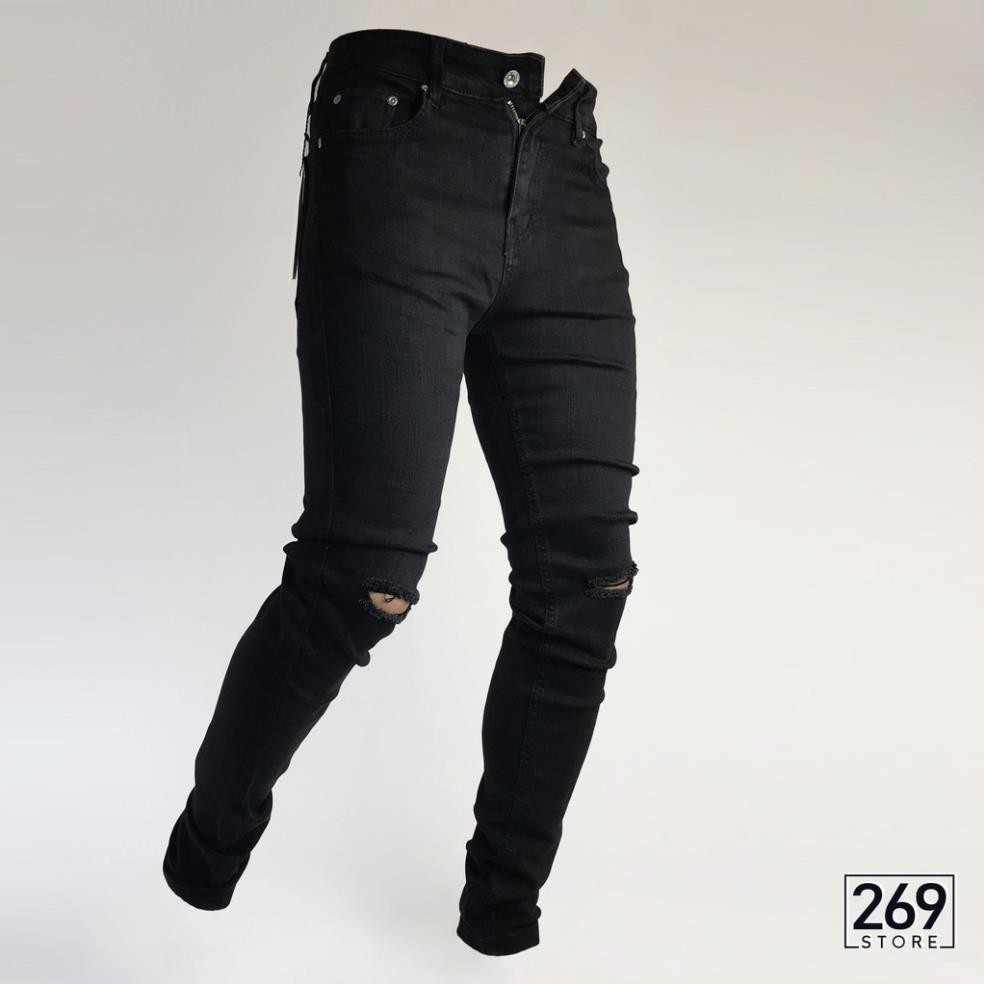 QUẦN JEANS NAM VNXK ĐEN TRƠN VÀ ĐEN RÁCH GỐI SLIM FIT- Jean dày co giãn cao cấp [ẢNH THẬT 100%] ་