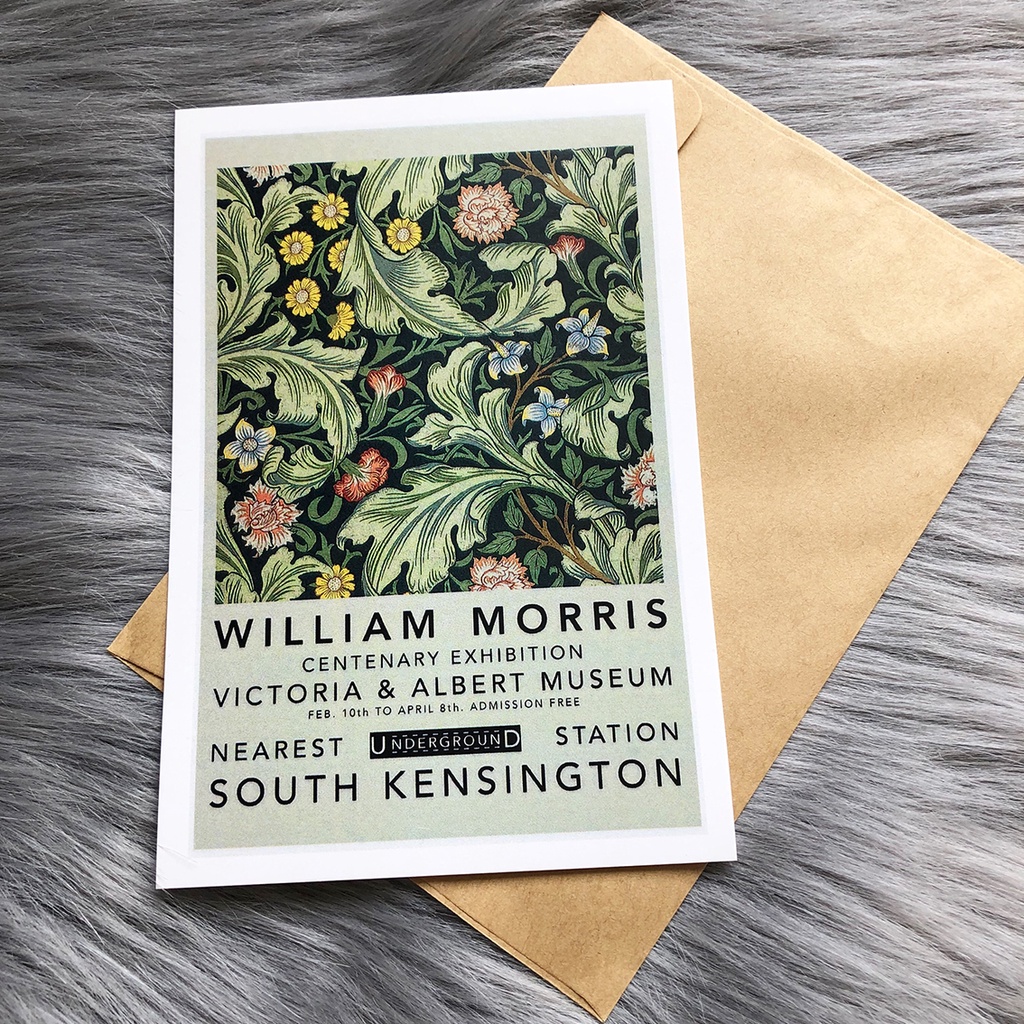 Postcard, Thiệp chúc mừng, Tranh trang trí BST hoa văn William Morris  kèm bao thư Kraft