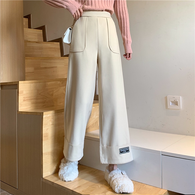 SUXI Quần dài ống rộng lưng cao phong cách hàn quốc