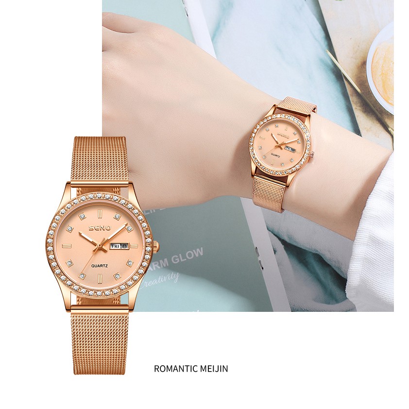 Đồng hồ nữ Seno, mặt tròn chống nước dây kim loại chống gỉ cao cấp DHN336 seno | BigBuy360 - bigbuy360.vn