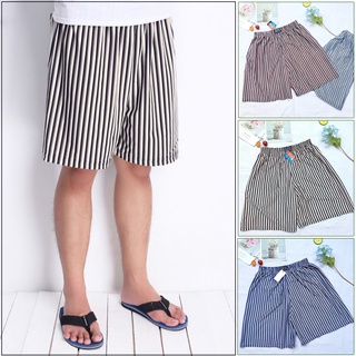 Quần đùi mặc nhà, quần thun nam kẻ sọc chất liệu cotton lạnh co giãn, ống rộng thoải mái