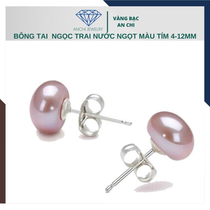 Bông tai nụ trai tím đủ size to nhỏ 4mm - 12mm, chốt bạc 925, Anchi jewelry