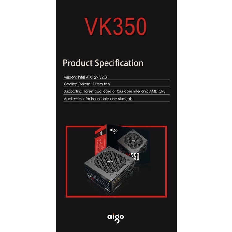 Nguồn Máy Tính AIGO VK350 350W | Chính Hãng Bảo Hành 36 Tháng