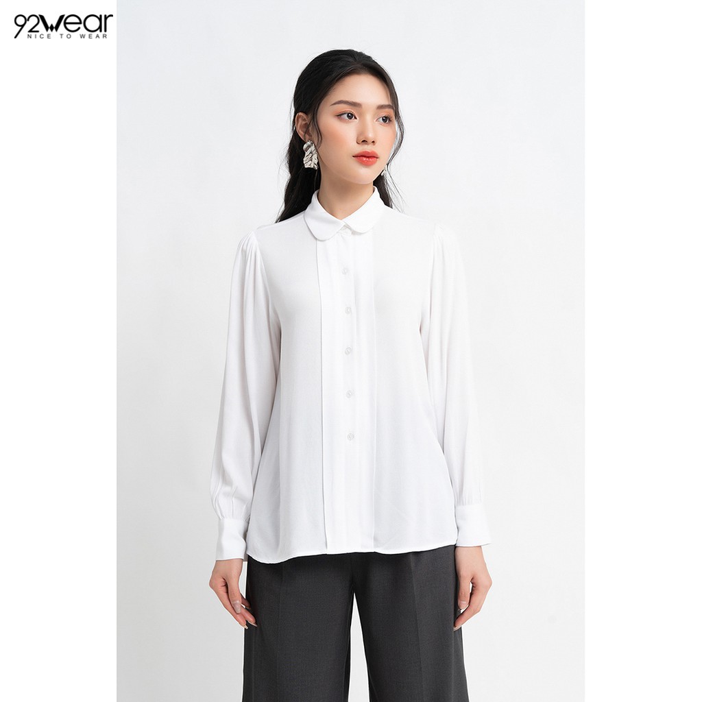 Áo sơ mi voan nữ công sở 92WEAR đủ size, xếp ly sau cúc ASW1067