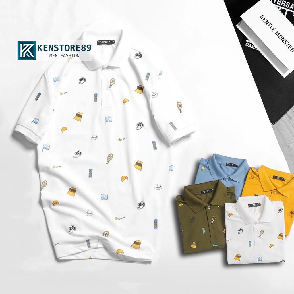 Áo thun nam cổ bẻ in họa tiết PEGASUS TRAVEL vải cá sấu gai KENSTORE89 ATP143