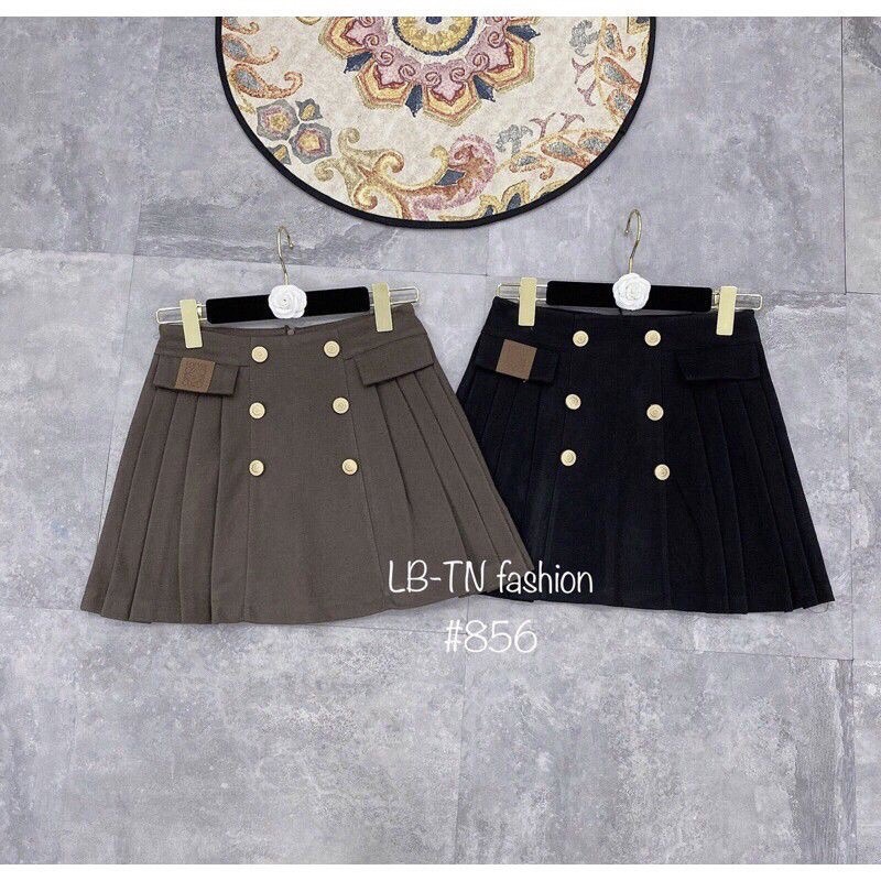 CHÂN VÁY XÒE NỮ DẠ XẾP LY 6 CÚC QUẢNG CHÂU CAO CẤP CỰC HOT CV856 | BigBuy360 - bigbuy360.vn