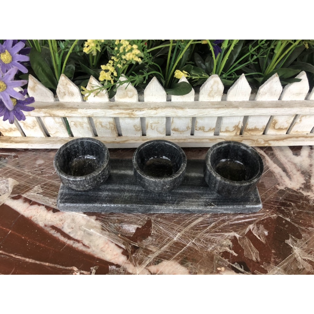 Bộ 3 ly nước thờ cúng đá vân đen