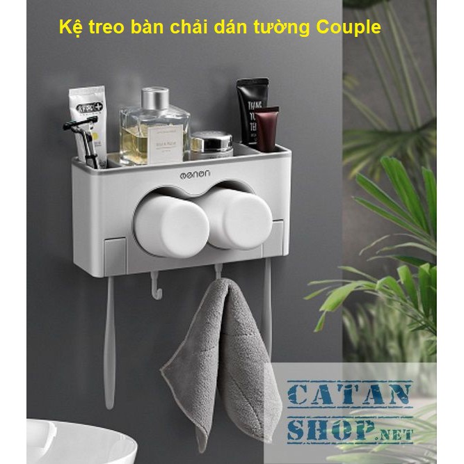 Kệ, Giá treo bàn chải Couple [Tặng 2 ly] kệ dán tường phòng tắm sang trọng, giá treo bàn chải GD380-HBC-Couple