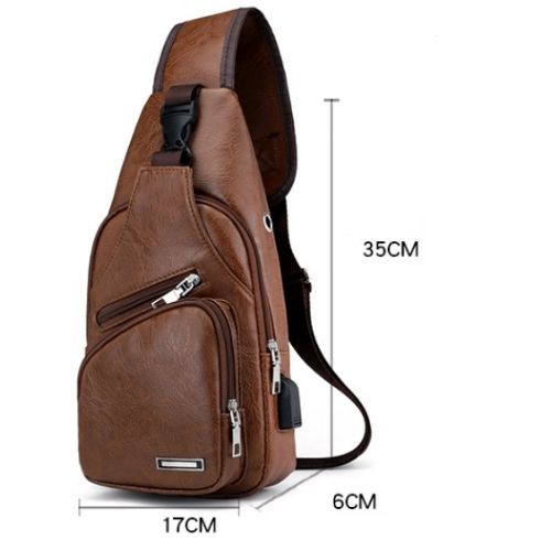 Túi đeo chéo nam đựng Ipad da PU chống nước kết hợp tai nghe cổng sạc USB ST7522