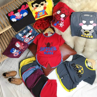 Bộ cộc tay siêu nhân in hình hai mặt áo cho bé trai