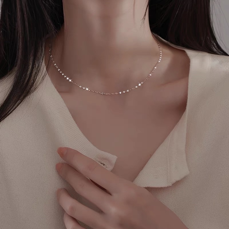 Dây chuyền không mặt bạc ý DaLiA Jewelry dây chuyền xích vòng hoa dẹt basic vòng cổ nữ dễ phối đồ