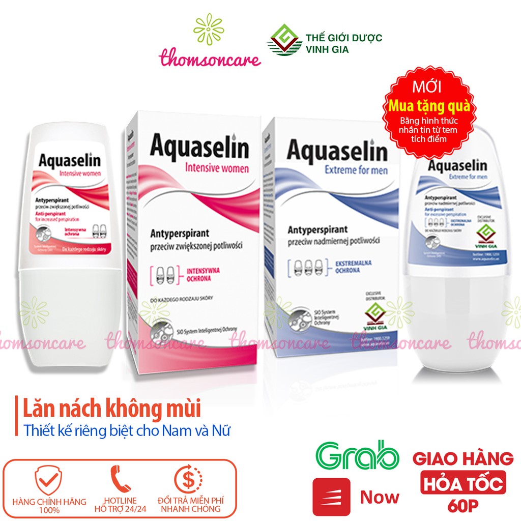 Lăn nách không mùi Aquaselin lọ 50ml - lăn khử mùi hôi cho cả nam, nữ, không vàng áo, thâm, đổ mồ hôi