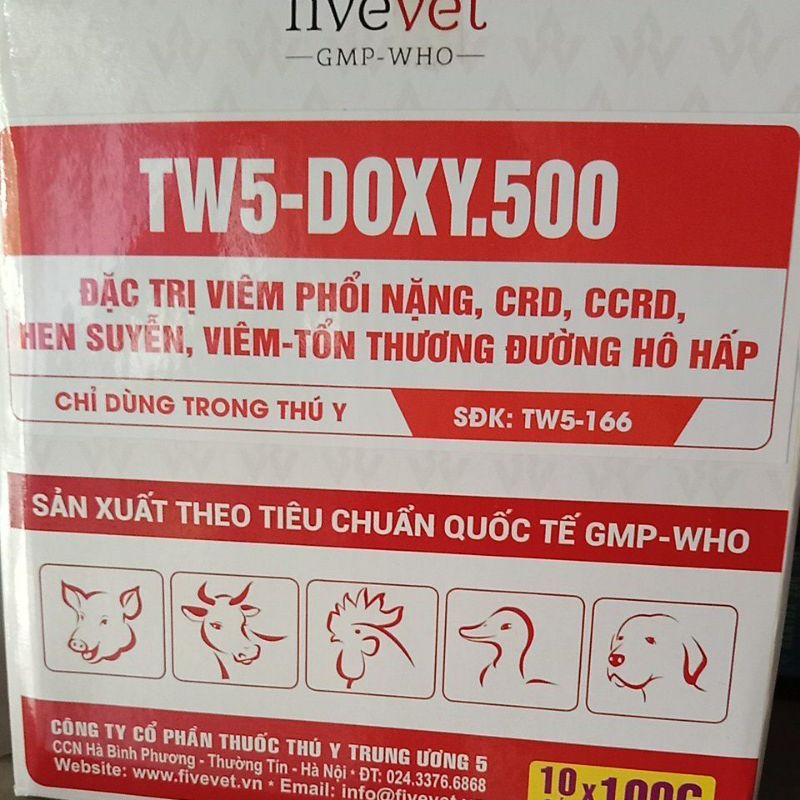 Doxy 50 ho hen thú y viêm phôi, phế quan, họng chảy nước mắt mũi tiêu chảy phân xanh trắng, tụ huyết trùng lợn gà chim