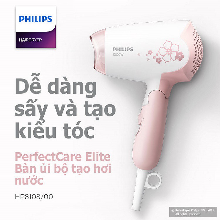 Máy Sấy Tóc Mini Philips HP8108 - Công Suất 1000W - Hàng Chính Hãng - Bảo Hành Chính Hãng 2 Năm