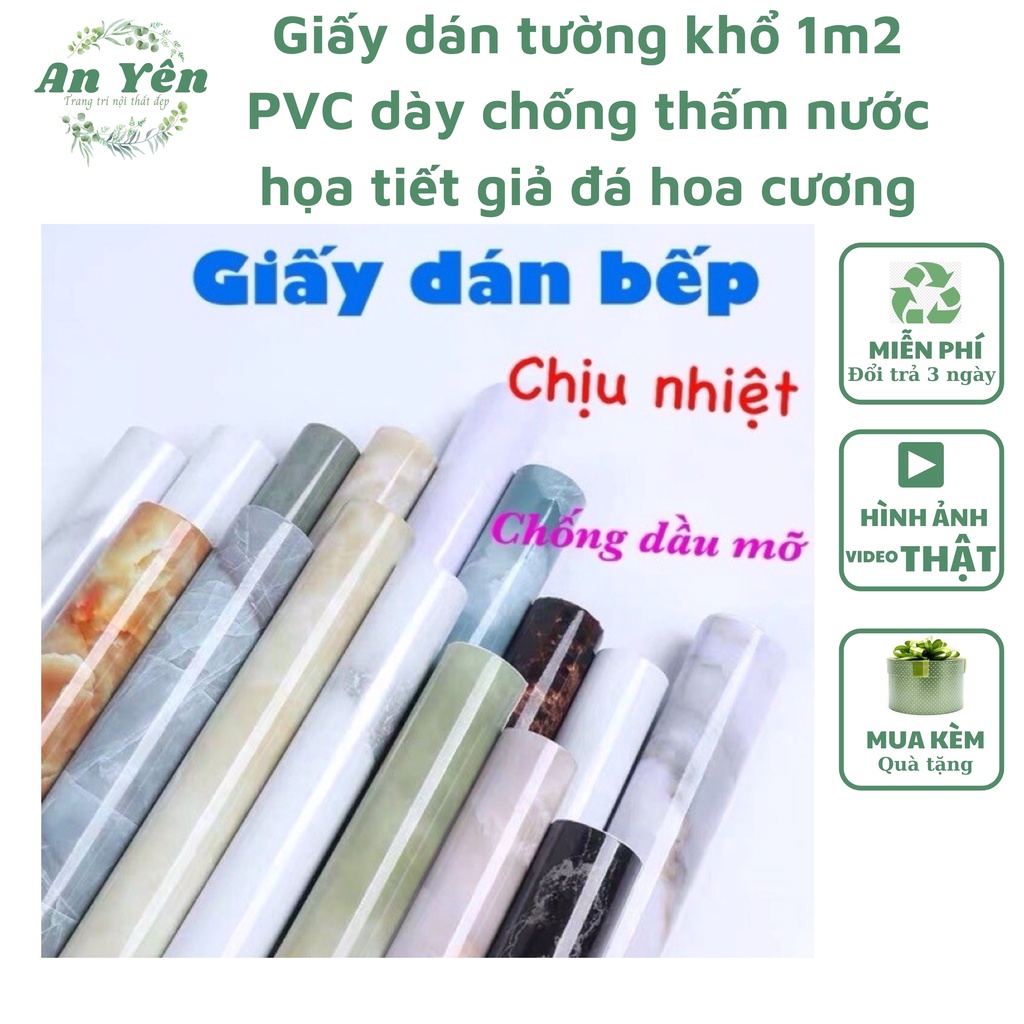 Giấy dán tường khổ 1m2 PVC dày chống thấm nước họa tiết giả đá hoa cương,giấy dán tường phủ pvc kèm keo dán chống ẩm mốc