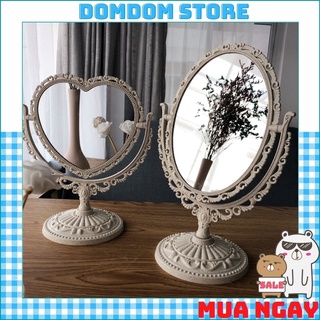 Gương để bàn trang điểm Vintage tiểu thư sang chảnh, Trang trí decor phòng ngủ Hình Bầu Dục, Trái Tim - Domdom Store