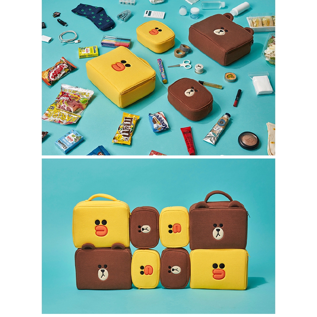 LINE FRIENDS Túi Đựng Mỹ Phẩm Hình Gấu Nâu Hoạt Hình Dễ Thương