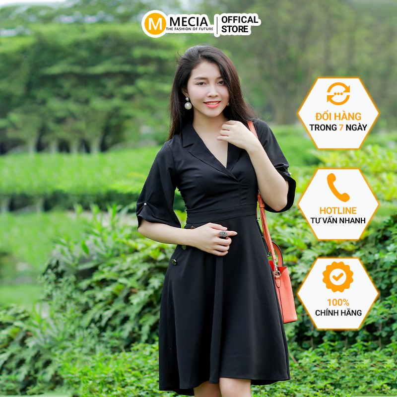 Váy vest đầm cổ vest MECIA DK348 – đầm dự tiệc thiết kế dáng xòe thắt eo chất liệu mềm mịn đầm công sở cao cấp sang