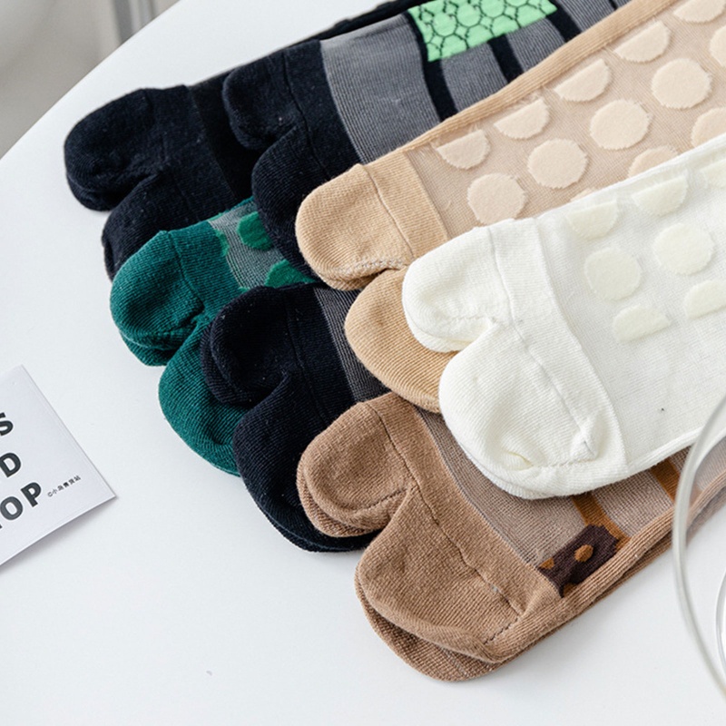 Xiangbao Vớ Kimono Sợi Thủy Tinh Mỏng Hở Ngón Họa Tiết Hình Học Không Đối Xứng 2 Ngón Mùa Hè