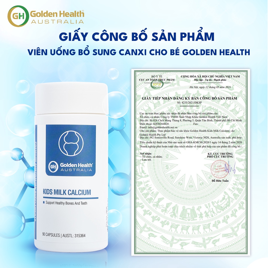 [GOLDEN HEALTH] Viên uống hỗ trợ chắc xương và phát triển chiều cao cho trẻ Golden Health Kids Milk Calcium (90 viên)