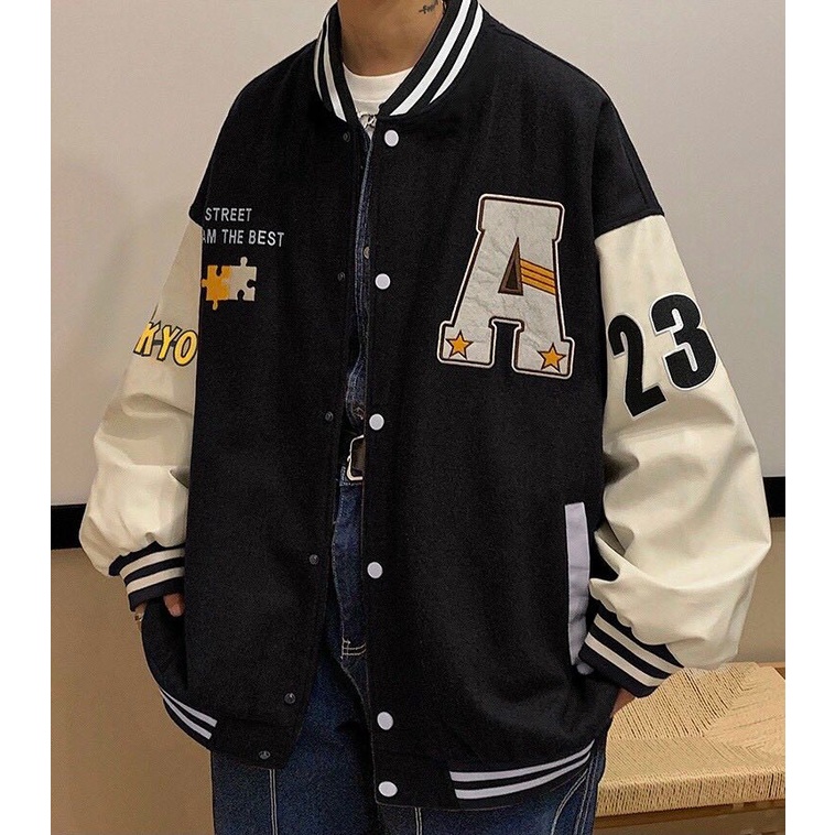 Áo Khoác Bomber Nam Nữ Chất Nỉ Ngoại Form Rông Nút Gài Chữ A Unisex