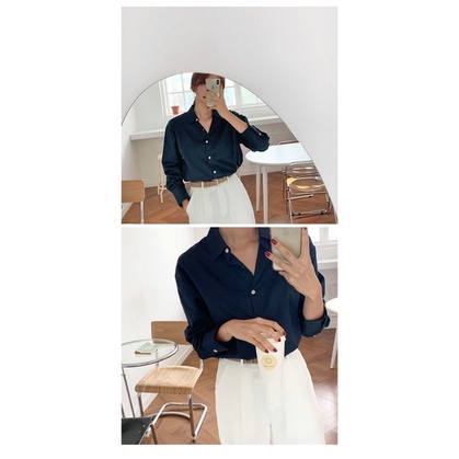 [Mã FAMARAL1 giảm 10K đơn 50K] Áo somi tay dài nữ màu Xanh Navy (Kèm ảnh thật) | BigBuy360 - bigbuy360.vn