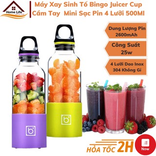 Máy Xay Sinh Tố Bingo Juicer Cup Cầm Tay  Mini Sạc Pin 4 Lưỡi 500Ml - Siêu Tiện Dụng Cho Mùa Hè 2021