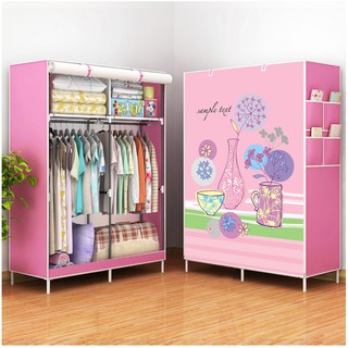 Tủ vải 2 buồng 4 ngăn khung thép đựng quần áo