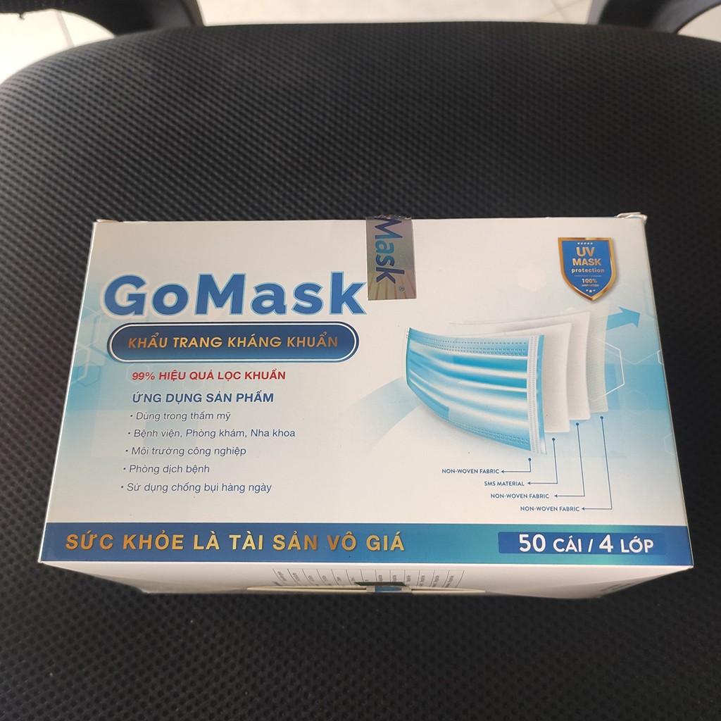 Khẩu trang y tế 4 lớp kháng khuẩn Gomask 1 hộp 50 cái call có giá sỉ
